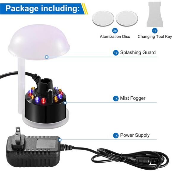 12 LED Mister Fogger Water Fountain Pond Fog Machine Atomizer Air Humidifier - Picture 2 of 8